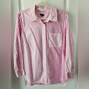 Talbots Pink Striped Cotton Button-Up Shirt